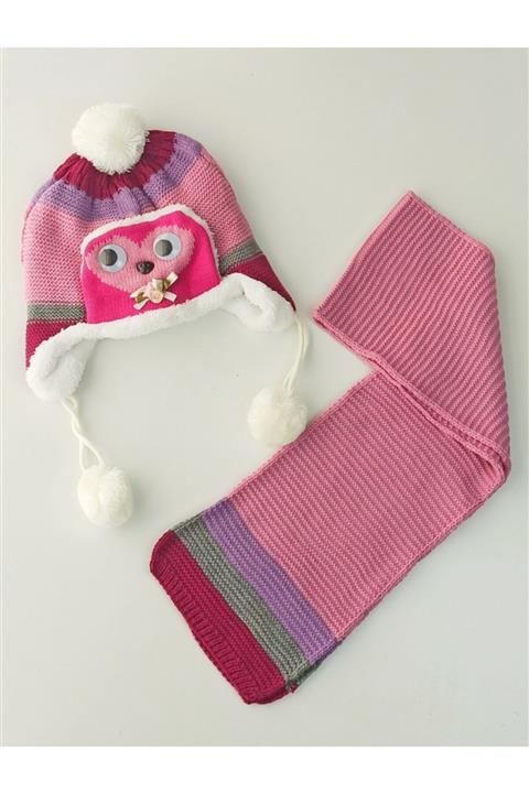 attack Sevimli Kız Çocuk Atkı Bere Takımı