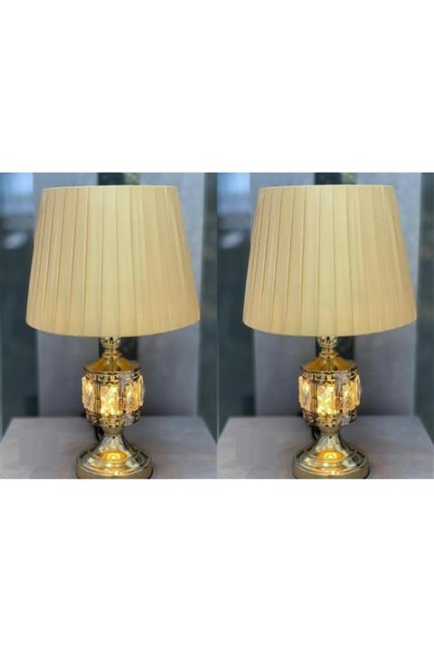 By Hanedan Kristal Taşlı Led Gövdeli Abajur Gold Renk