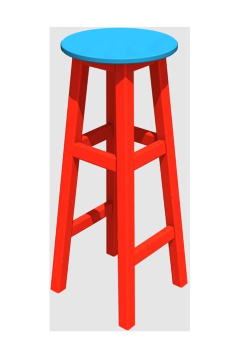 Arbre Bar Tabure- Kırmızı Iskelet 80 Cm- Tabla (Gök Mavi )