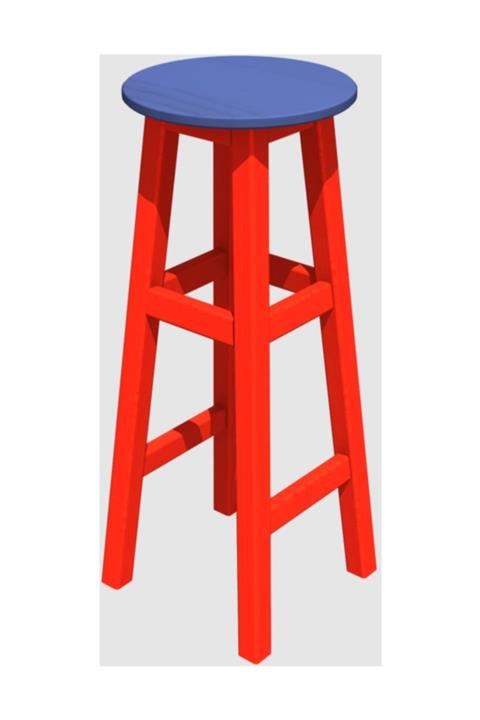 Arbre Bar Tabure- Kırmızı Iskelet 80 Cm- Tabla (Marin Mavi )