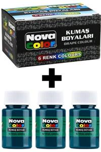 Nova Color Kumaş Boyası 6 Renk X 30 Ml + 3 Şişe Yeşil Renk