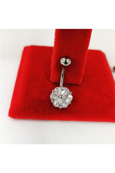 Arescollection Cerrahi Çelik Zirkon Taşlı Göbek Piercingi