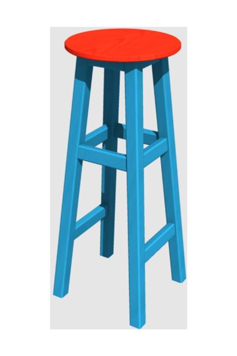 Arbre Bar Taburesi,gök Maviiskelet ,80cm Yükseklik / Kırmızı Tabla
