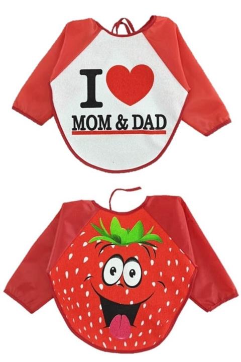 Belinay Çilek Ve I Love Mom Dad Kollu Mama Önlüğü