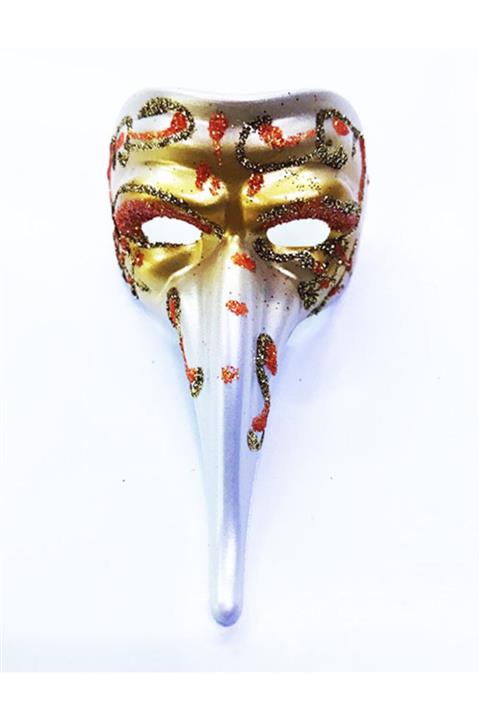 Acenter Turuncu Renk Işlemeli Seramik Malzemeden Imal Venedik Uzun Maske Magnet