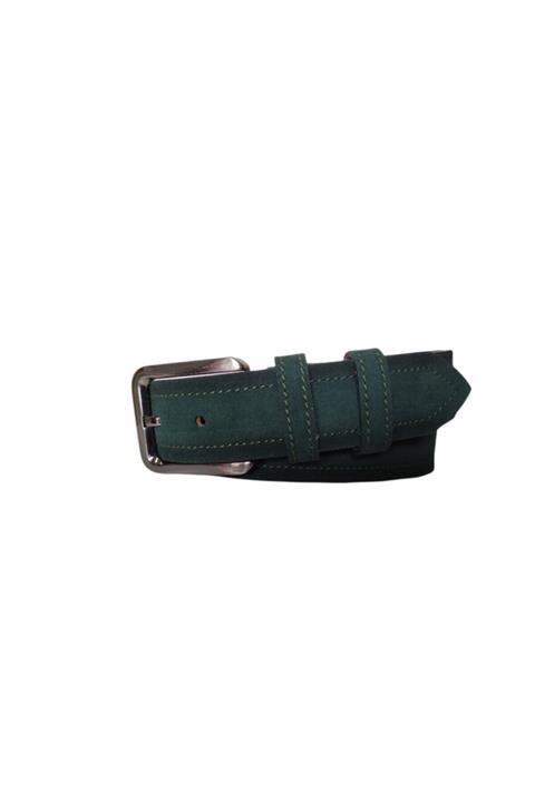 KarPa %100 Hakiki Deri Süet Yeşil Kanvas Pantolon Kemeri 4cm