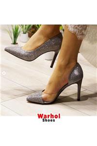 WARHOL SHOES Kadın Yanı Şeffaf Stiletto Parsim Platin Ayakkabı