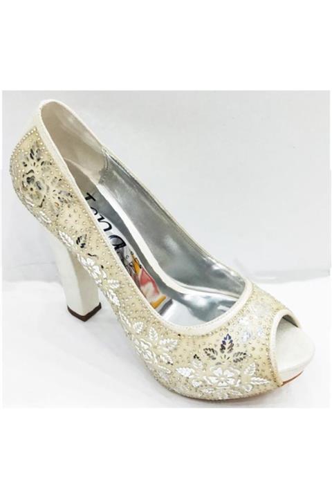 JENA Kadın Krem Simli Platform Topuklu Abiye Ayakkabı 3691
