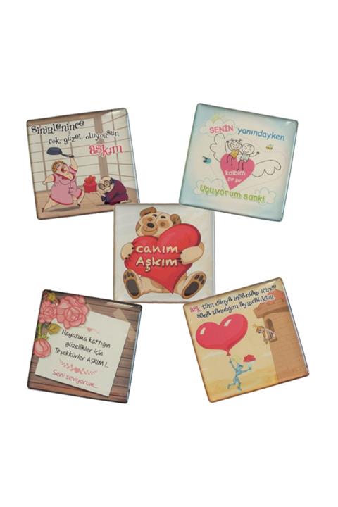 Myros Aşk Temalı Buzdolabı Magnetleri Seti 5 Li