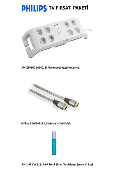 Philips Phılıps 803211 Tv Set 3in1 (akım Korumalı Priz Hdmı Kablo Ekran Temizleyici)