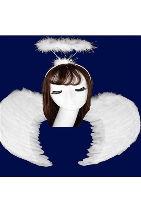 LAUREL DREAM Beyaz Renkli Orta Çocuk Boy Melek Kanadı Ve Tacı 50x35 Cm