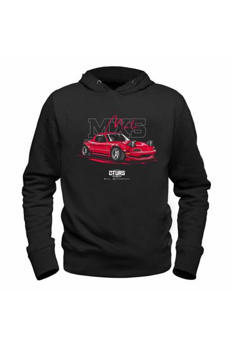 Alfa Tshirt Araba Mx5 Mazda Tasarımlı Baskılı Siyah Sweatshirt
