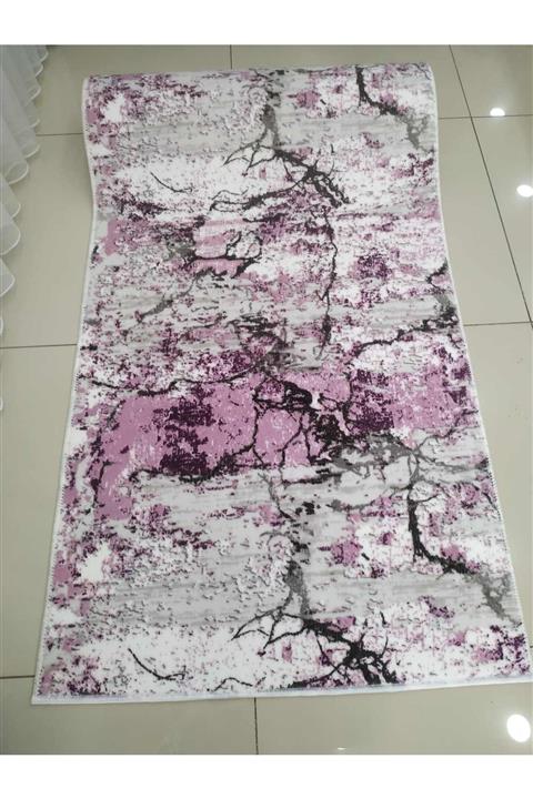 NarStore Home Lila Mermer Desen Kaymaz Taban Yıkanabilir Kesme Yolluk Salon Koridor Mutfak Halısı