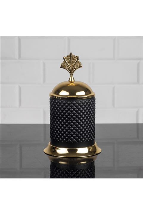 Zeyve Yakut Siyah Kristal Cam Orta Kavanoz Baharatlık Ikramlık Metal Kapaklı 22x13 Cm