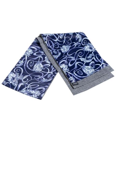 Exve Exclusive Erkek Mavi Beyaz Çiçek Baskılı Çift Taraflı Atkı