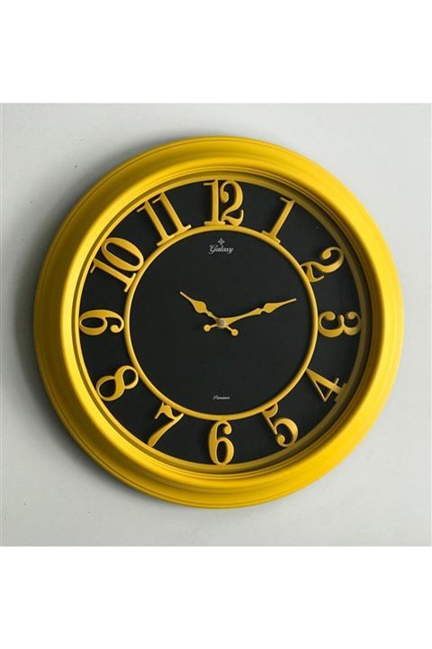 Galaxy 1963-p Premium Kabartma Rakamlı Duvar Saati Sarı