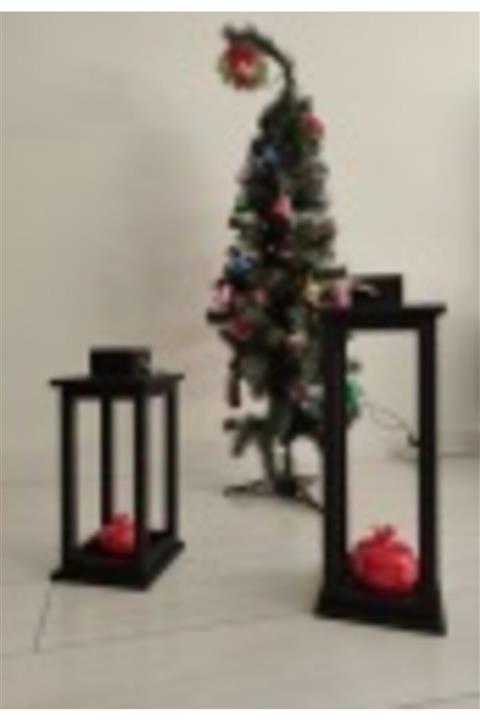 EDİSHOME Dekoratif Ahşap 2'li Set Fener Mumluk