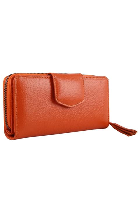 MEDUSA BUSİNESS %100 Deri Turuncu Çıtçıtlı Kadın Cüzdan