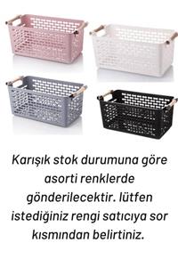 Zift Unique Jetfoni 4 Adet Ahşap Renk Plastik Saplı Organizer Sepet Düzenleyici (PEMBE-BEYAZ)