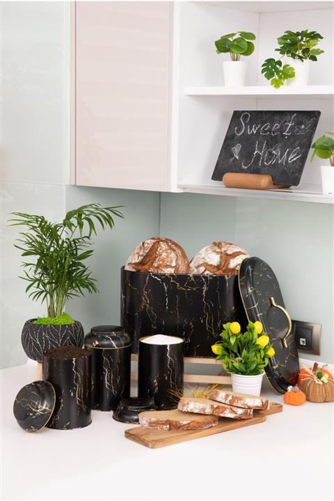 EVLE Oval Ekmek Kutusu 4 Lü Set - Marble Black Efb0250