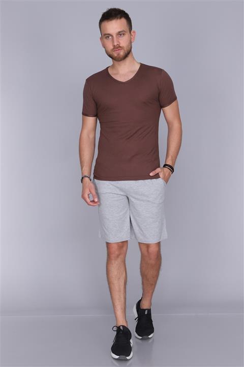 OBJE Kahve Rengi Yaz Serinliği V Yaka Fanila