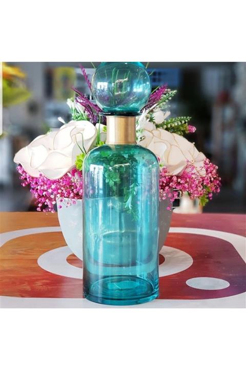 Le Atölye Firel Sunum Cam Şişe Orta Boy Mavi