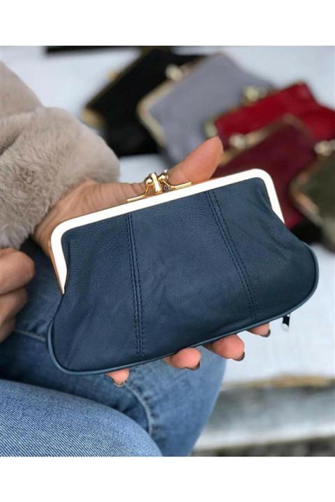 TopTrendy Klipsli Deri Lacivert Kadın Cüzdanı
