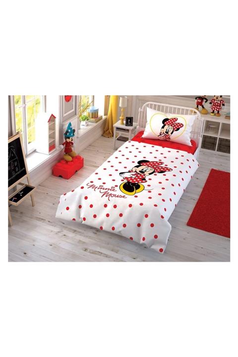 Taç Lisanslı Nevresim Takımı Tek Kişilik Çek Canlandır Minnie Mouse