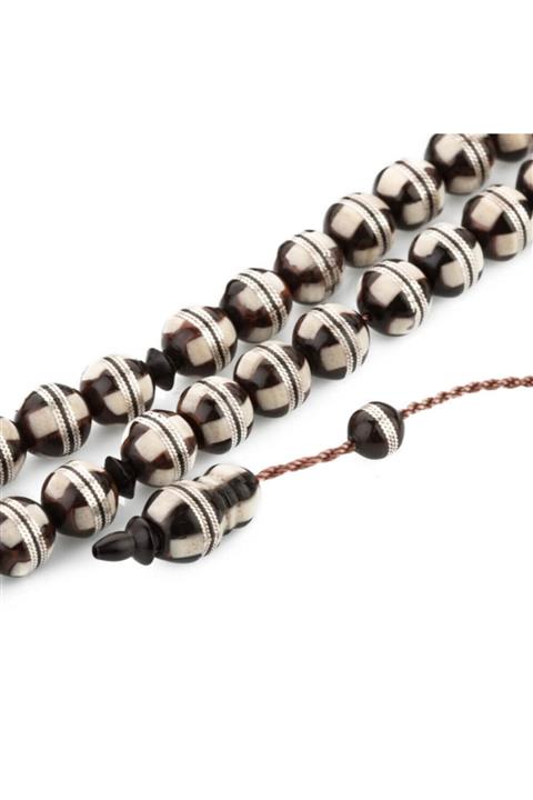 Anı Yüzük Sarmal Gümüş Işlemeli Deve Kemiğine Kuka Tesbih