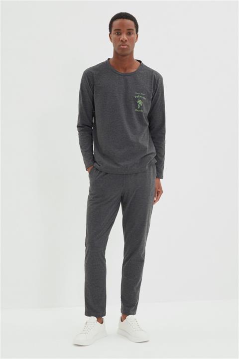 TRENDYOL MAN Antrasit Erkek Regular Fit Baskılı Pijama Takımı TMNAW22PT1358