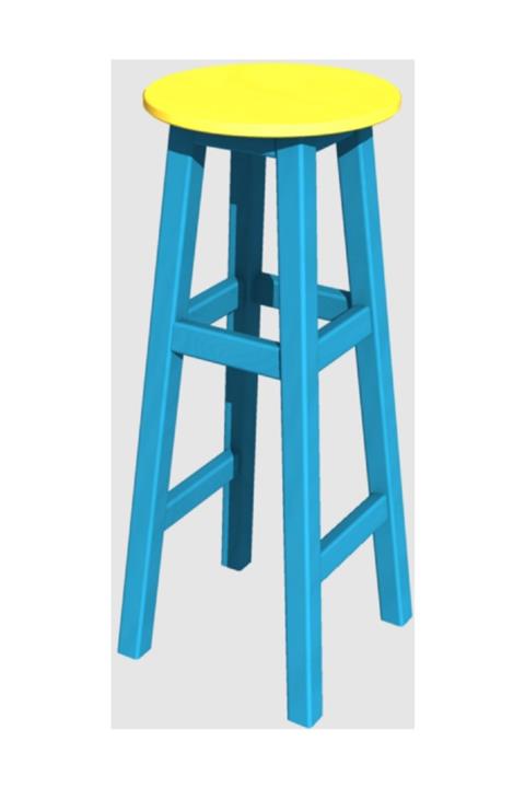 Arbre Bar Taburesi,gök Maviiskelet ,80cm Yükseklik / Sarı Tabla