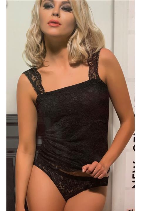 LADY'ES Tutku Kadın Siyah Dantelli Atlet Külot Takım