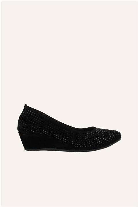 MARCATELLI Siyah Süet 502 Dolgu Topuk Ayakkabı