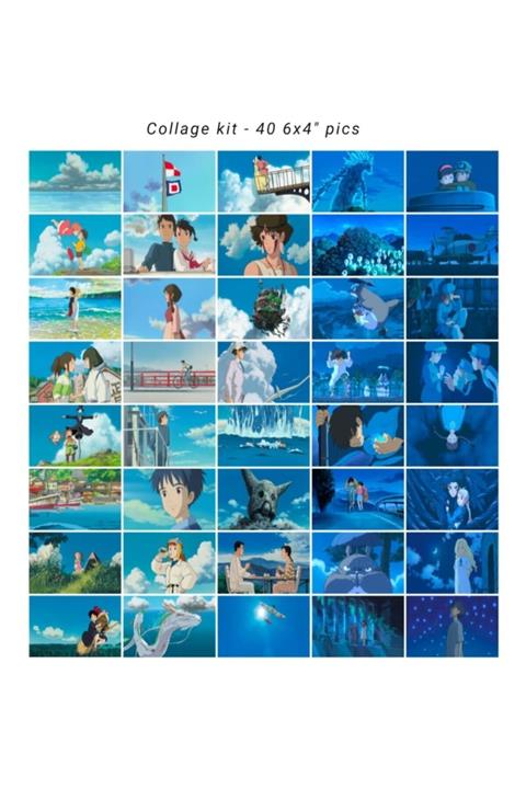 BEXDORE Studio Ghibli Blue Kolaj Seti – Poster Seti 40 Adet – 10×15 Cm – Kuşe Kağıt 350 Gr.
