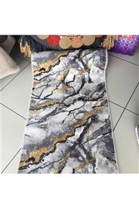 NarStore Home Gri Sarı Mermer Desen Kaymaz Taban Yıkanabilir Kesme Yolluk Salon Koridor Banyo Mutfak Halısı