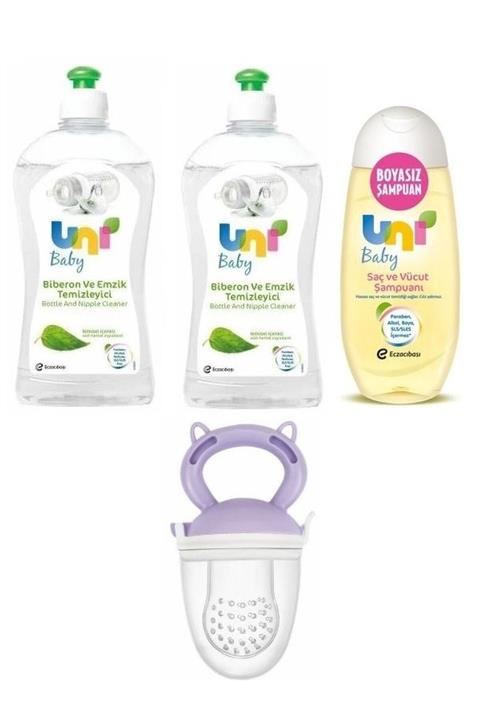 Uni Baby Temizleyici 500 Ml*2+boyasız Saç Ve Vücut Şampuanı+meyve Süzgeci Mor