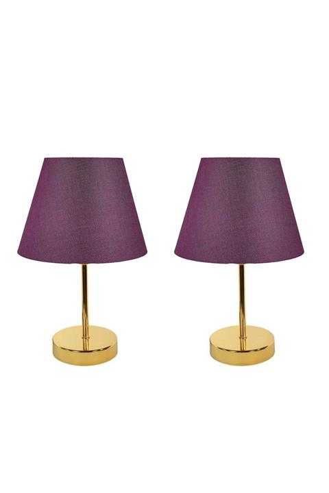Esmert Desing Safir Serisi Ikili Abajur Seti Metalik Altın Ayak Mor Başlık
