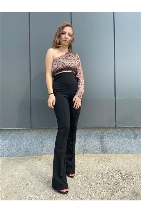 AYGÜN BUTİK Siyah Ispanyol Paça Tayt