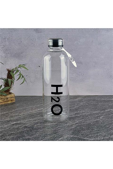 Romans Borosilikat Cam Matara Siyah H2o Desenli 1litre