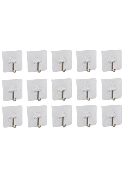 jetfast 15 Adet Kendinden Yapışkanlı Şeffaf Askı Metal Kancalı Askılık