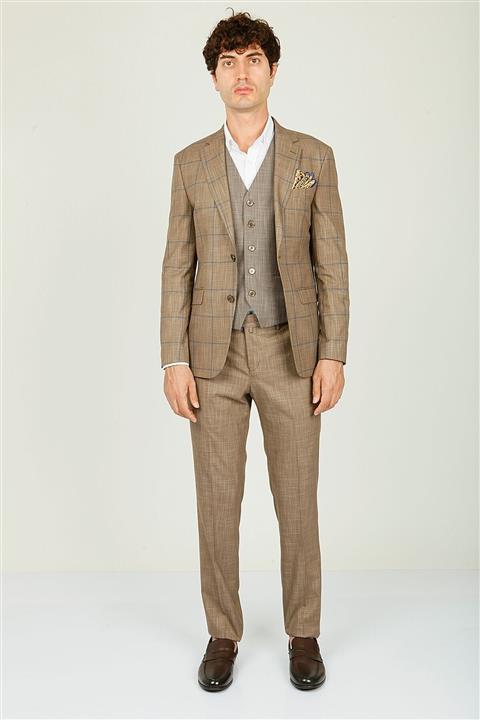 Uki Europe Takım Elbise Ekose Yelekli Comfort Fit 21-0002