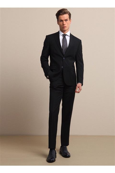 Kip Erkek Siyah Fitted Düz  Takım Elbise