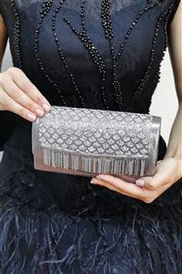 NAZART Kadın Platin Püsküllü Abiye Clutch Portföy Çanta