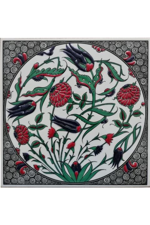 Armada Çini 20x20 Cmcm Ed 311 Oval Lale Karanfil El Dekoru Çini Pano