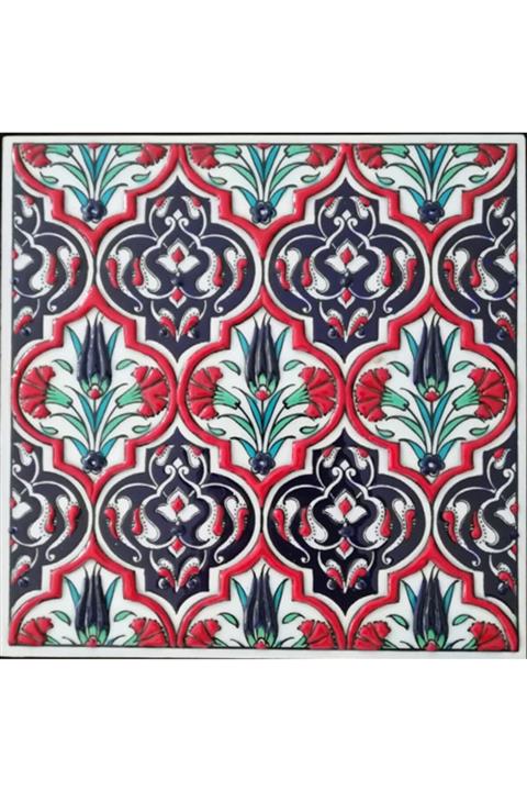 Armada Çini 20x20 Cm Ed 309 Kırmızı Madalyon El Dekoru Çini Pano