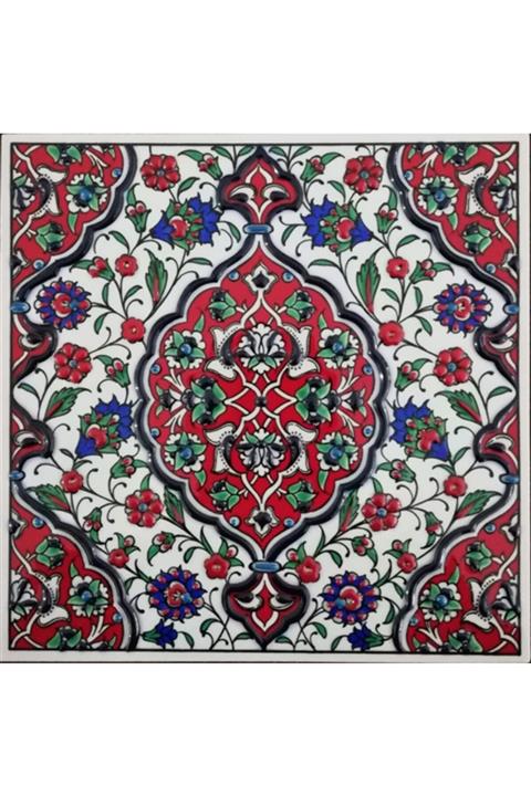 Armada Çini 20x20 cm Ed 308 Kırmızı Iznik Rumi El Dekoru Çini Pano