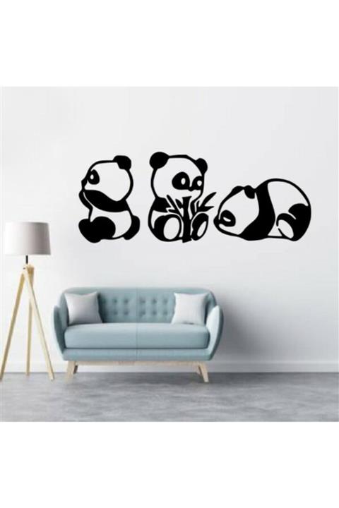 TOGO Lazer 3'lü Panda Ahşap Duvar Dekoru