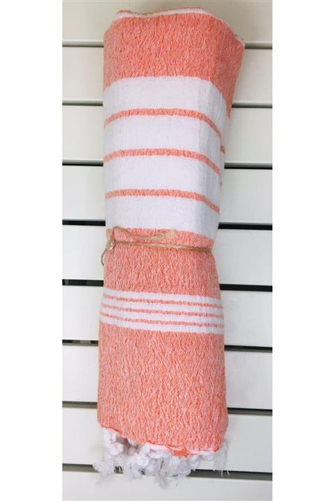rosa bianca Turuncu Beyaz Şeritli Yıkanmış Pamuk Peştemal