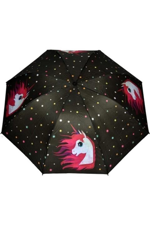 The Lavinia Marlux Unıcorn Siyah Baskılı Şemsiye