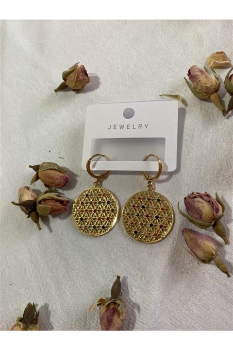 DERİN TASARIM Çelik Altın Yaşam Çiçeği Küpe